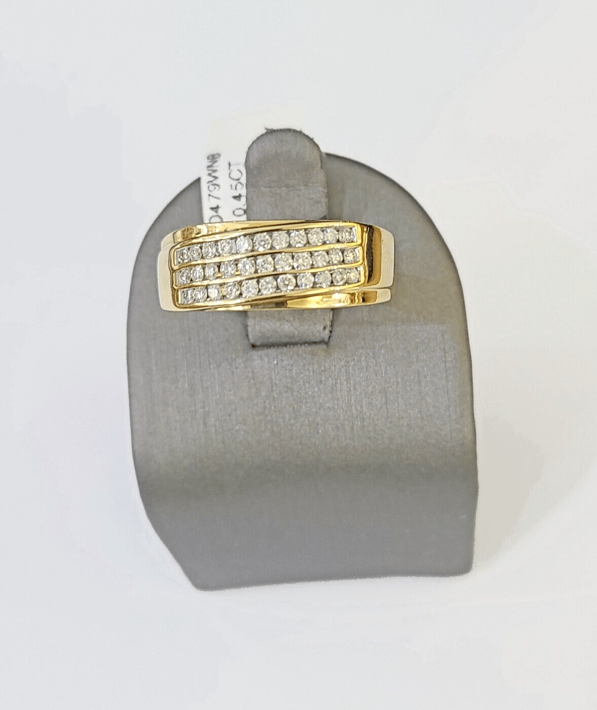 Real 10k 3 Row Diamond Mens Ring Yellow Gold Band Genuine Natural - GoldenlinQ